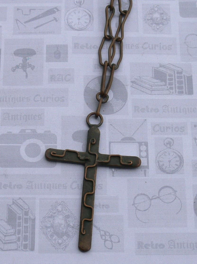 Vintage Handmade Copper Cross And Chain